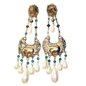 FREE PEOPLE Mirabella Crystal & Simulated Pearl Pierced Earrings 5”L - NWT